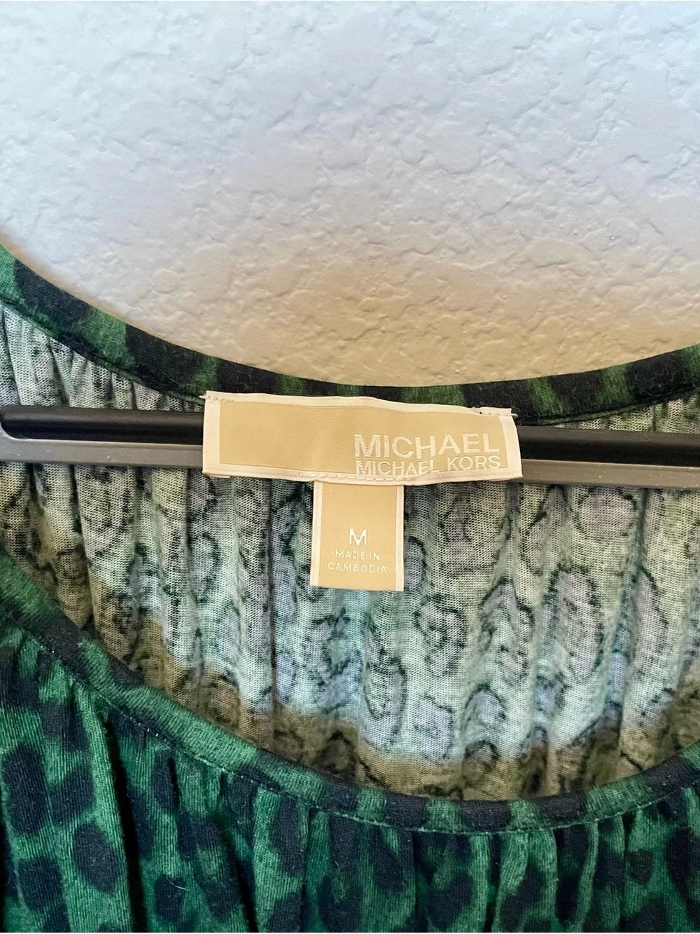 Michael Kors Medium Green Animal-Print Scoop Neck Blouse